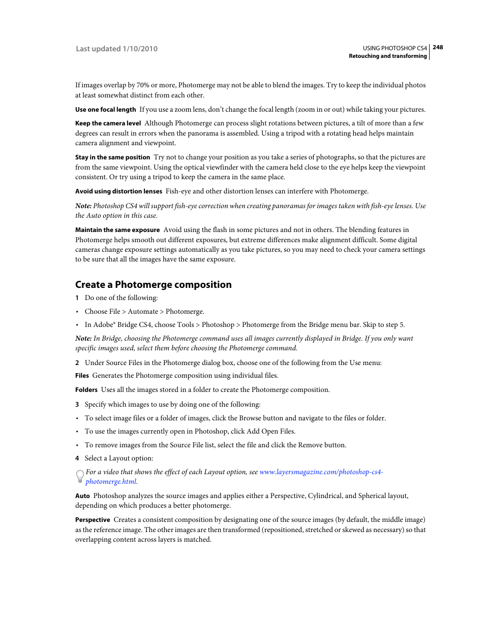 Create a photomerge composition | Adobe Photoshop CS4 User Manual | Page 255 / 707