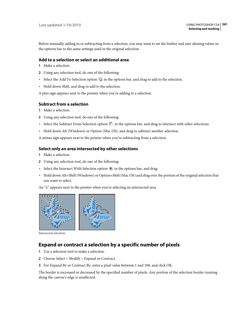 Add to a selection or select an additional area, Subtract from a selection | Adobe Photoshop CS4 User Manual | Page 268 / 707