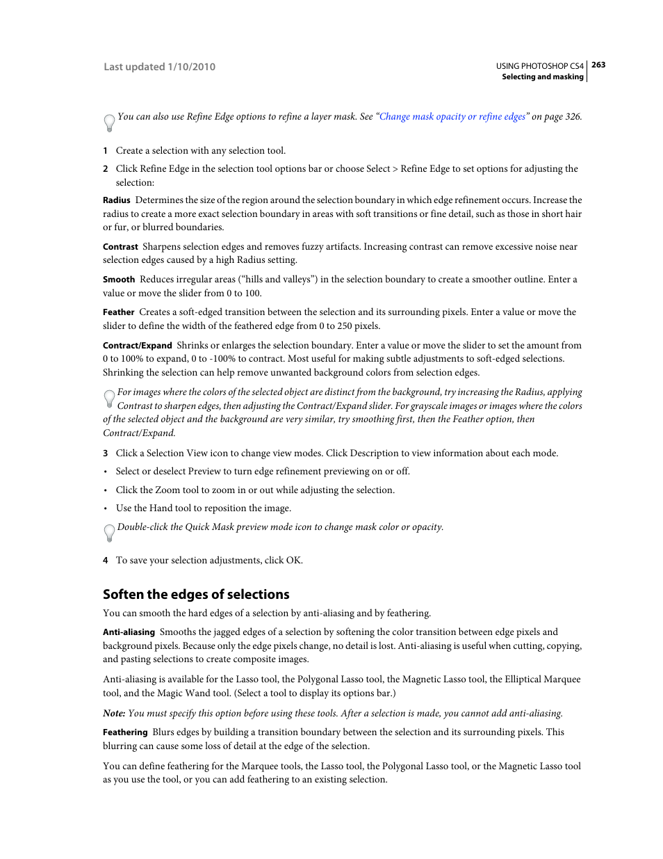 Soften the edges of selections | Adobe Photoshop CS4 User Manual | Page 270 / 707