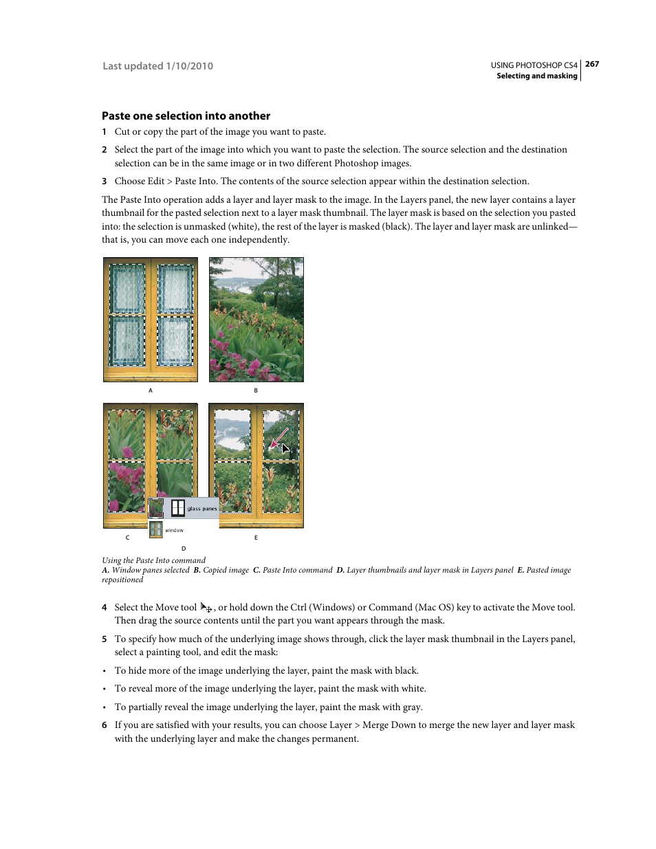 Paste one selection into another | Adobe Photoshop CS4 User Manual | Page 274 / 707