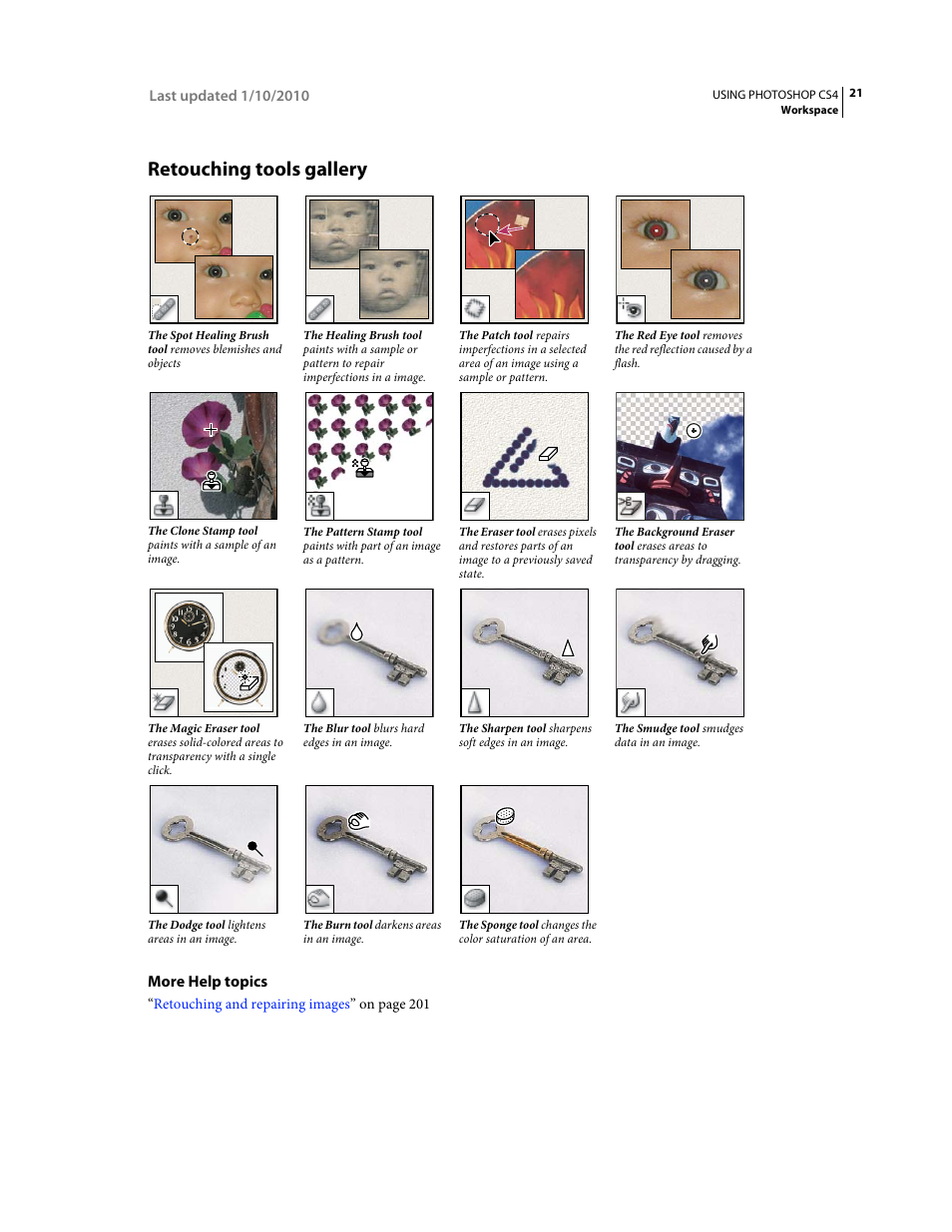 Retouching tools gallery | Adobe Photoshop CS4 User Manual | Page 28 / 707