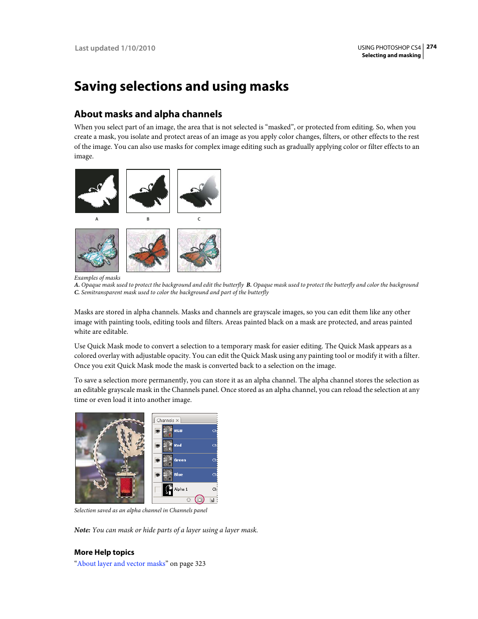 Saving selections and using masks, About masks and alpha channels | Adobe Photoshop CS4 User Manual | Page 281 / 707