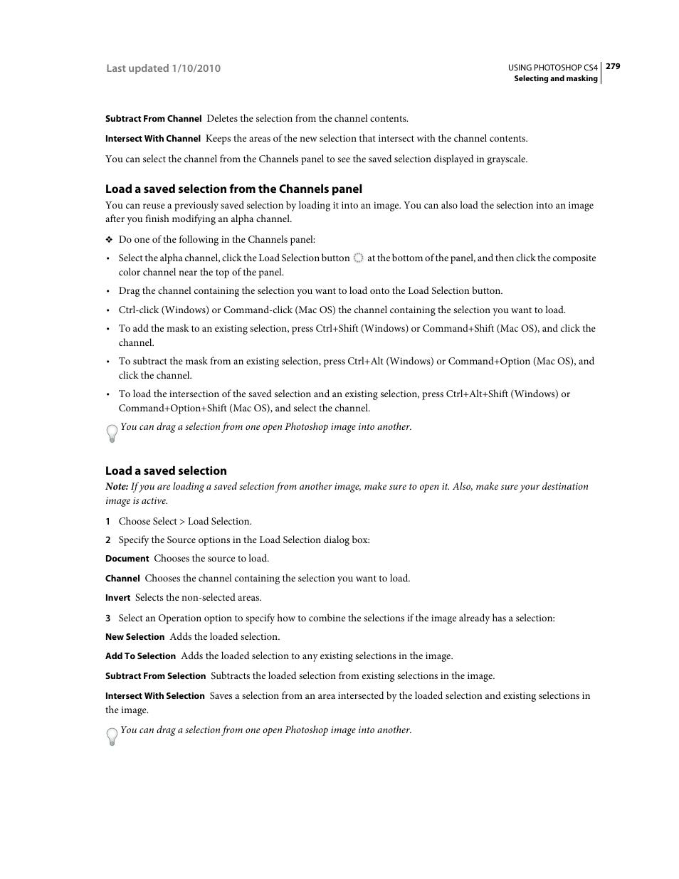 Load a saved selection from the channels panel, Load a saved selection | Adobe Photoshop CS4 User Manual | Page 286 / 707
