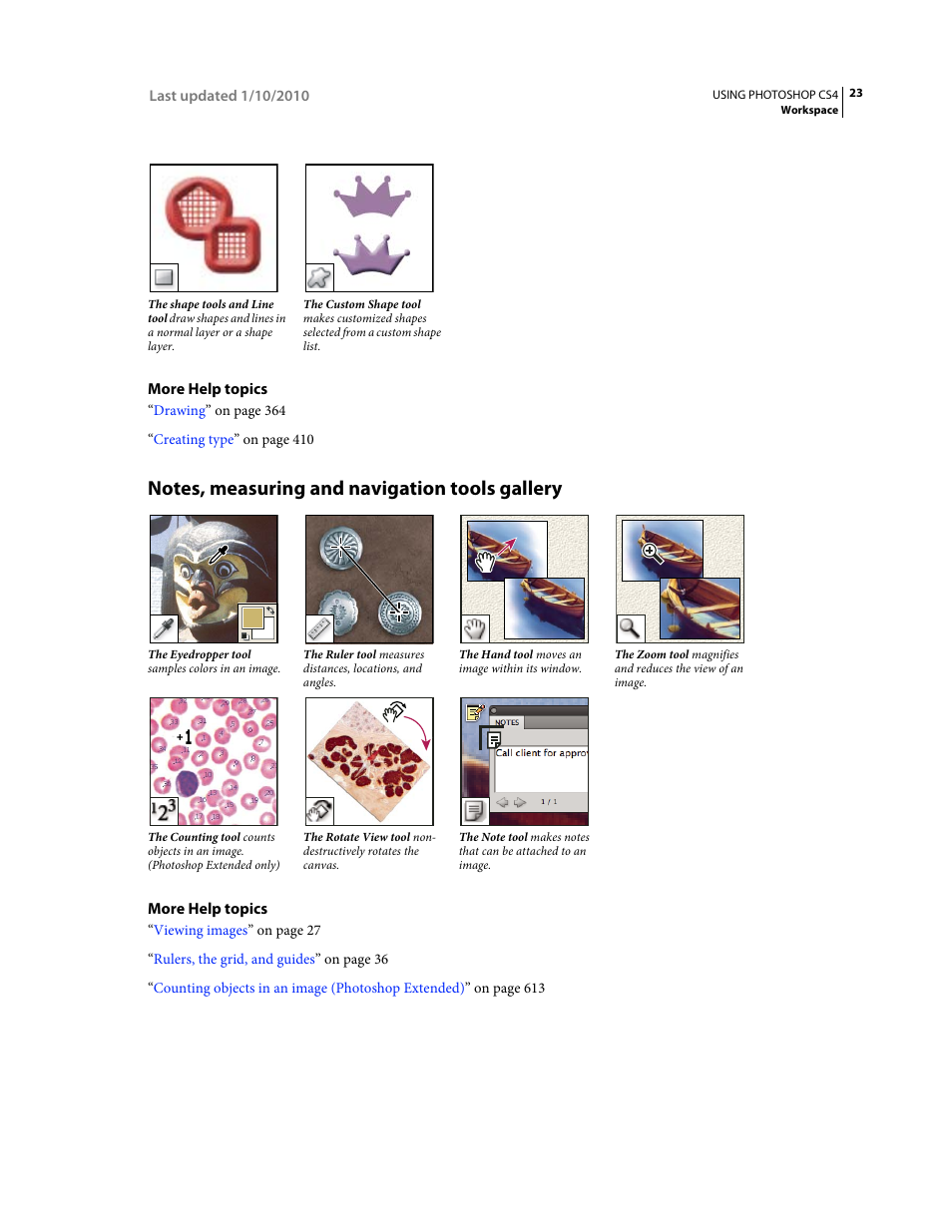 Notes, measuring and navigation tools gallery | Adobe Photoshop CS4 User Manual | Page 30 / 707