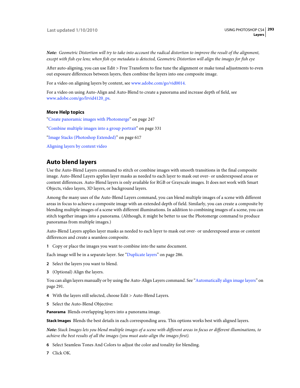 Auto blend layers | Adobe Photoshop CS4 User Manual | Page 300 / 707