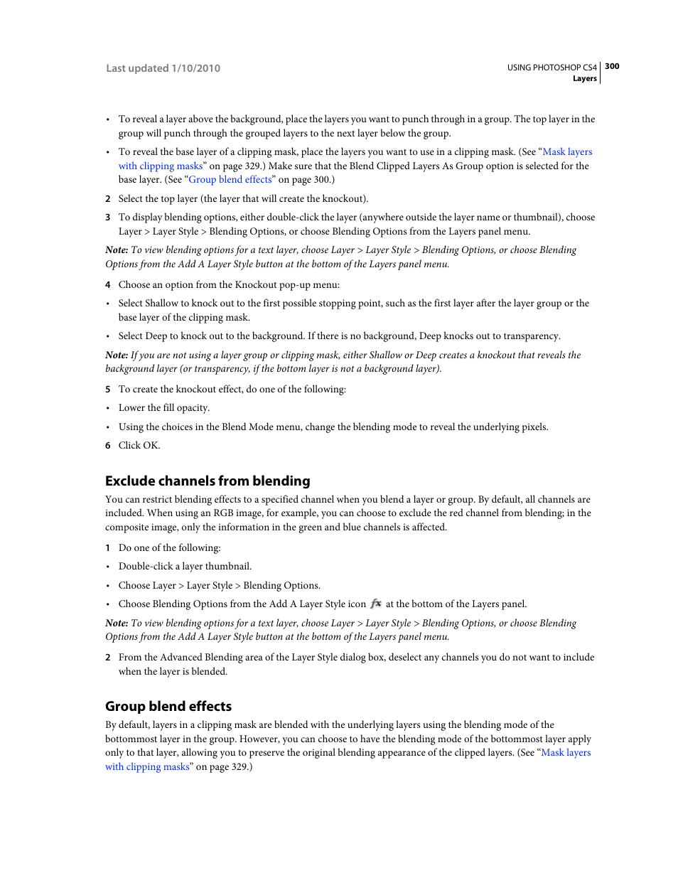 Exclude channels from blending, Group blend effects | Adobe Photoshop CS4 User Manual | Page 307 / 707