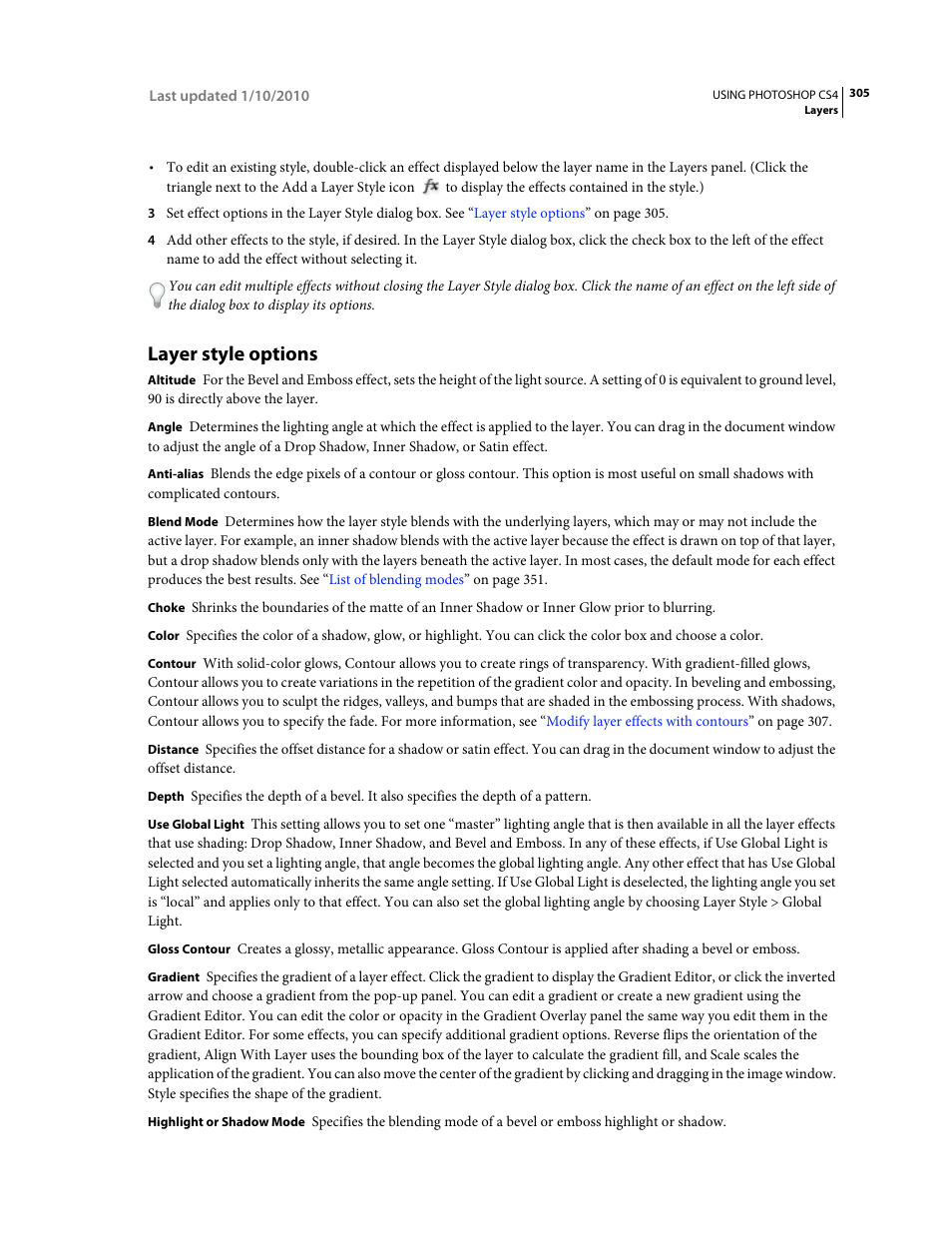 Layer style options | Adobe Photoshop CS4 User Manual | Page 312 / 707
