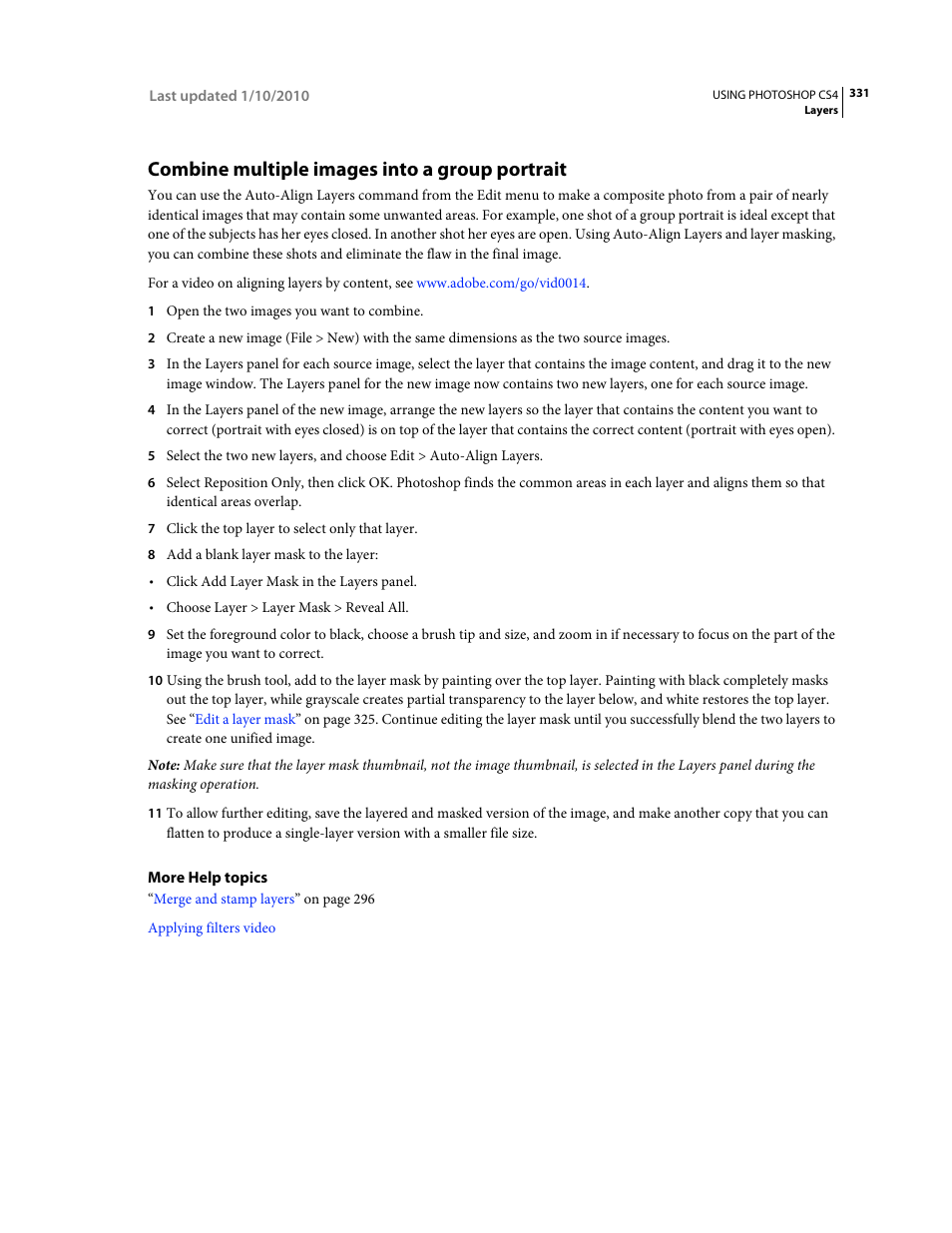Combine multiple images into a group portrait | Adobe Photoshop CS4 User Manual | Page 338 / 707