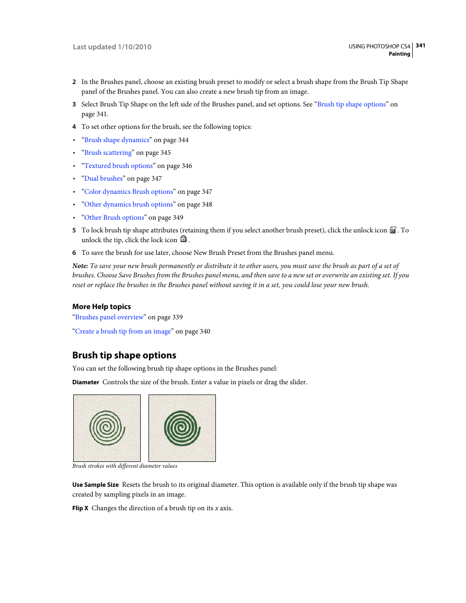 Brush tip shape options | Adobe Photoshop CS4 User Manual | Page 348 / 707