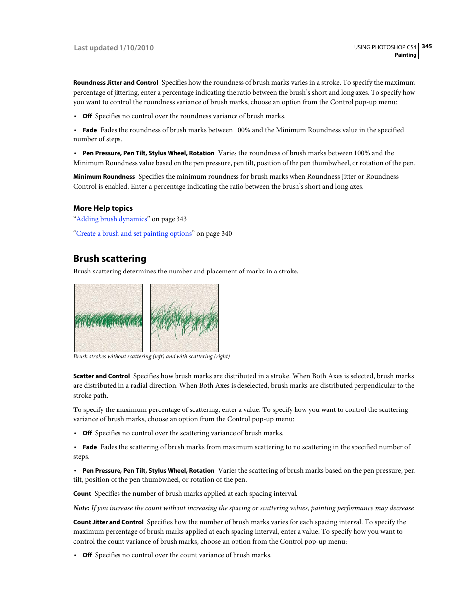 Brush scattering | Adobe Photoshop CS4 User Manual | Page 352 / 707