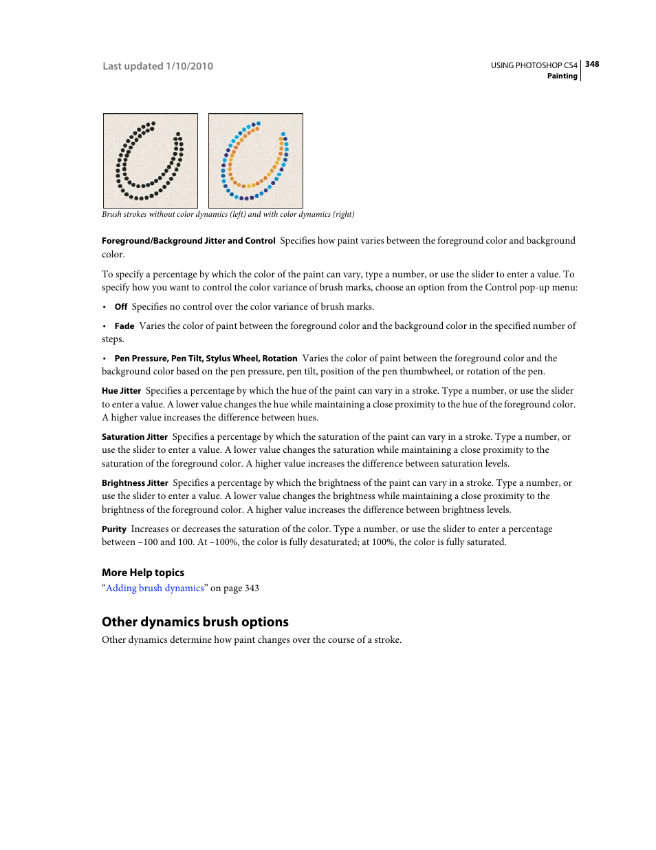 Other dynamics brush options | Adobe Photoshop CS4 User Manual | Page 355 / 707