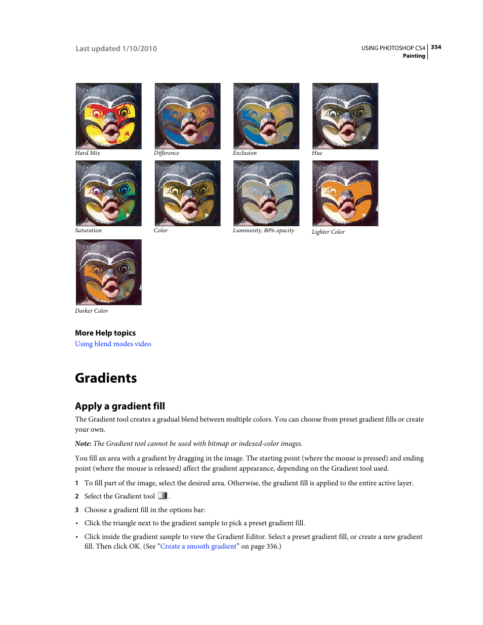 Gradients, Apply a gradient fill | Adobe Photoshop CS4 User Manual | Page 361 / 707