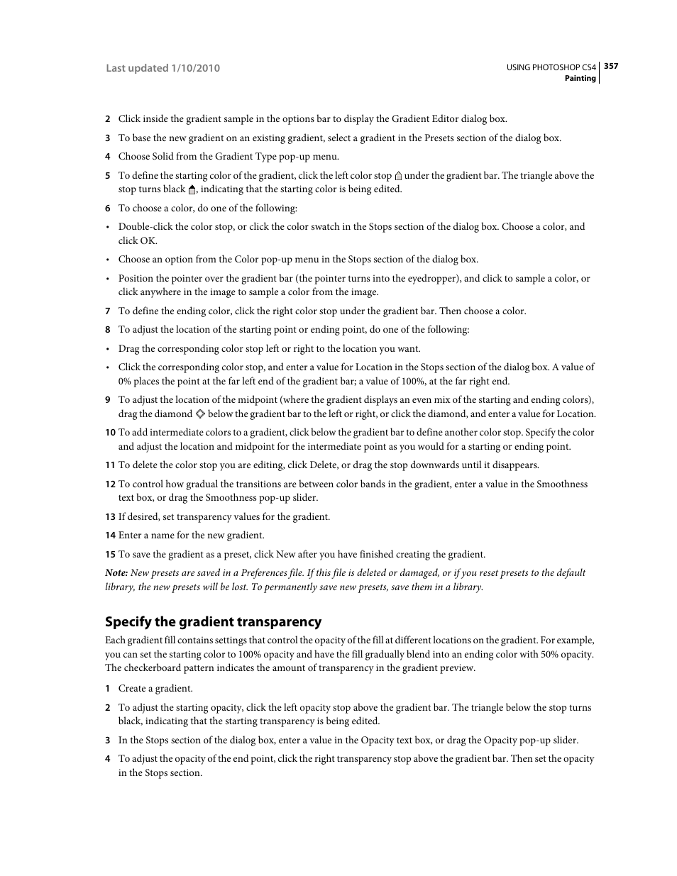 Specify the gradient transparency | Adobe Photoshop CS4 User Manual | Page 364 / 707