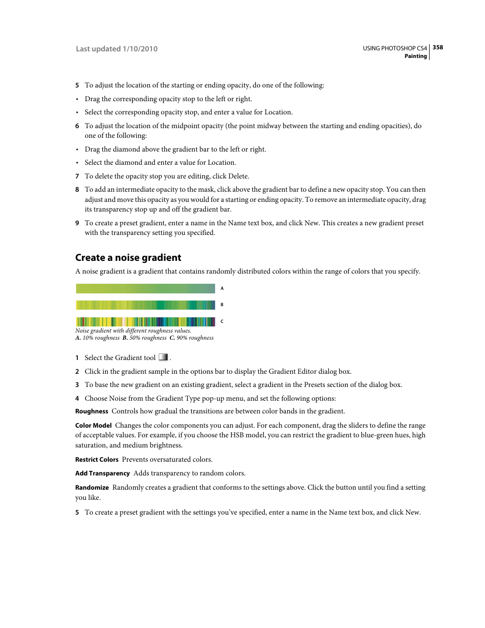 Create a noise gradient | Adobe Photoshop CS4 User Manual | Page 365 / 707