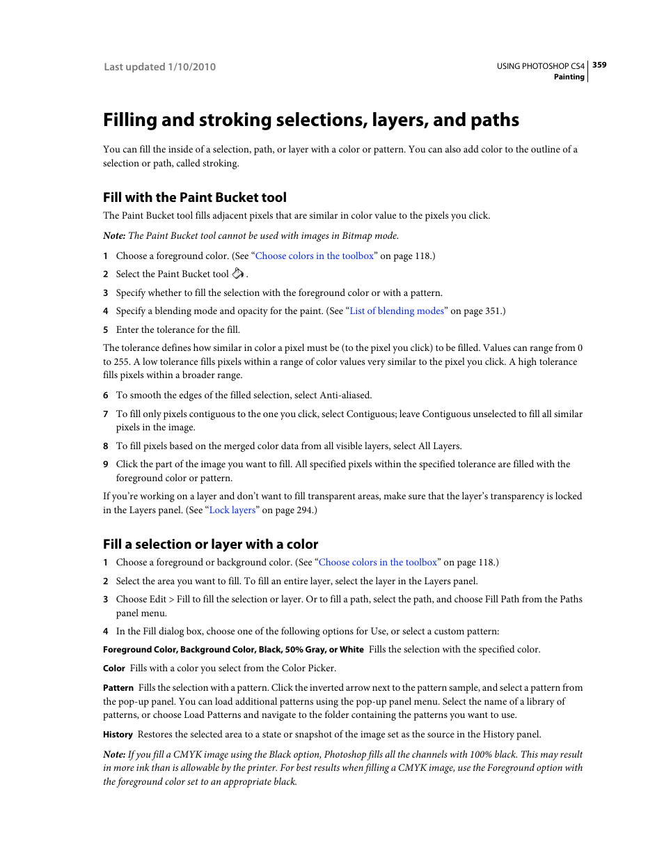 Filling and stroking selections, layers, and paths, Fill with the paint bucket tool, Fill a selection or layer with a color | Adobe Photoshop CS4 User Manual | Page 366 / 707