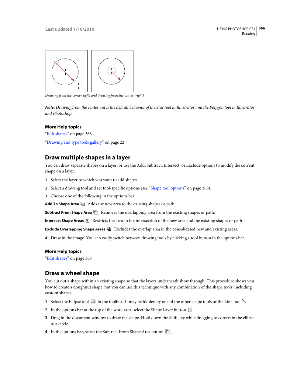 Draw multiple shapes in a layer, Draw a wheel shape | Adobe Photoshop CS4 User Manual | Page 373 / 707