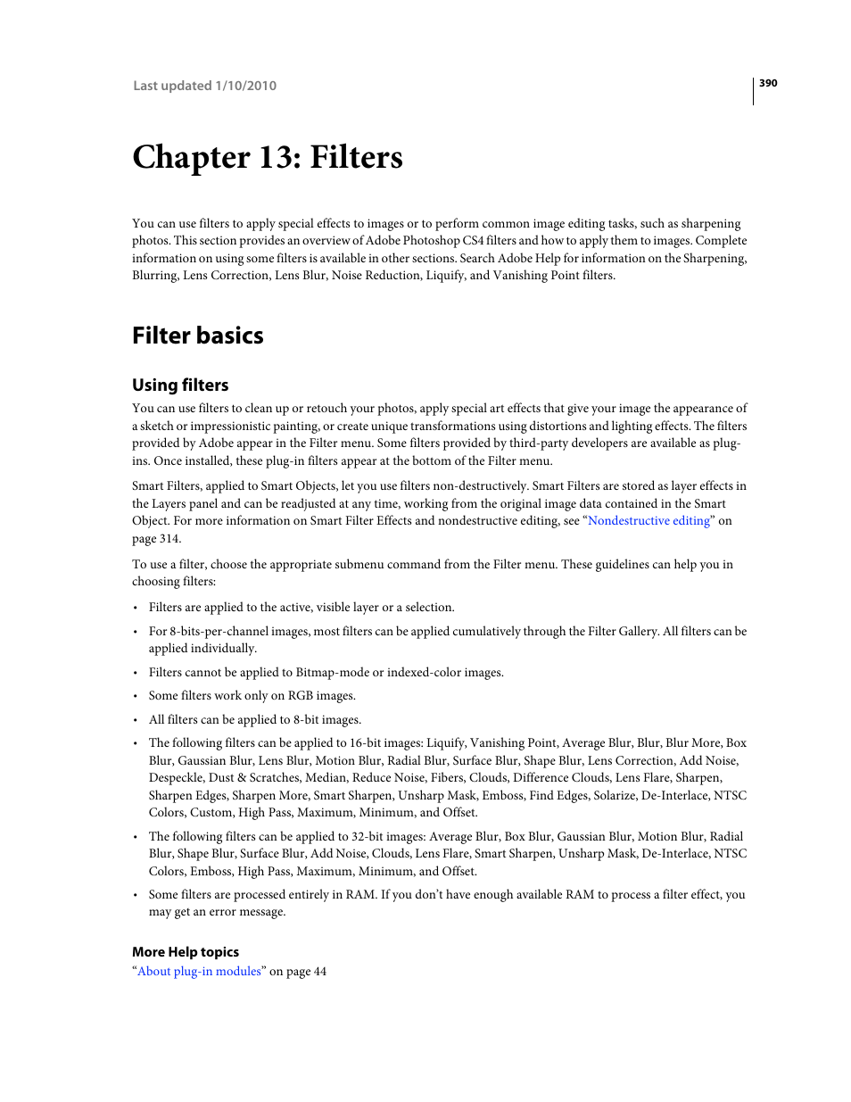 Chapter 13: filters, Filter basics, Using filters | Adobe Photoshop CS4 User Manual | Page 397 / 707