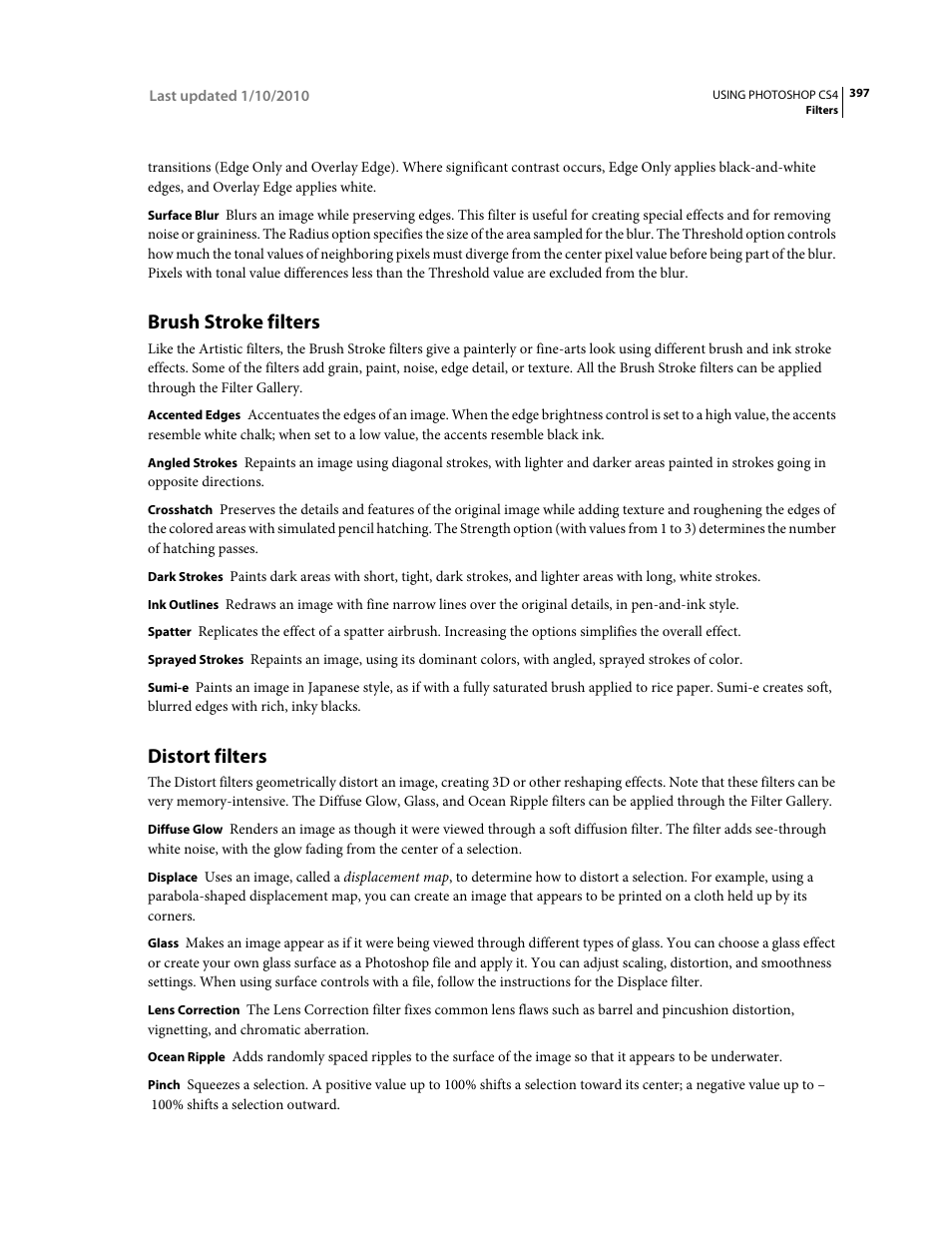 Brush stroke filters, Distort filters | Adobe Photoshop CS4 User Manual | Page 404 / 707