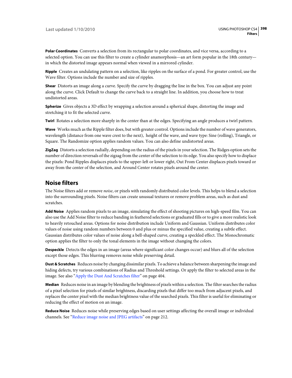 Noise filters | Adobe Photoshop CS4 User Manual | Page 405 / 707