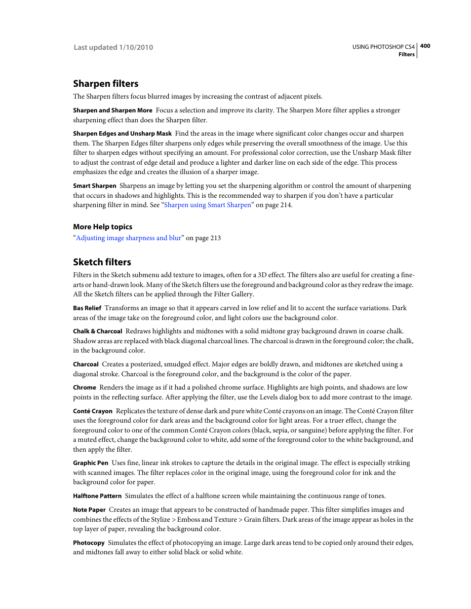 Sharpen filters, Sketch filters | Adobe Photoshop CS4 User Manual | Page 407 / 707