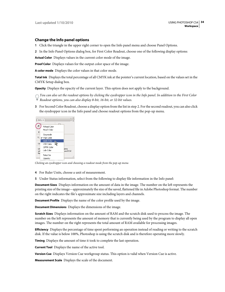 Change the info panel options | Adobe Photoshop CS4 User Manual | Page 41 / 707