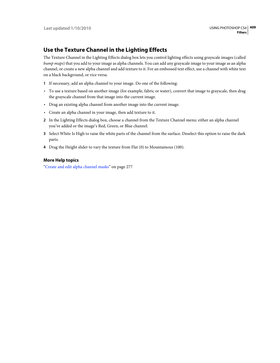 Use the texture channel in the lighting effects | Adobe Photoshop CS4 User Manual | Page 416 / 707