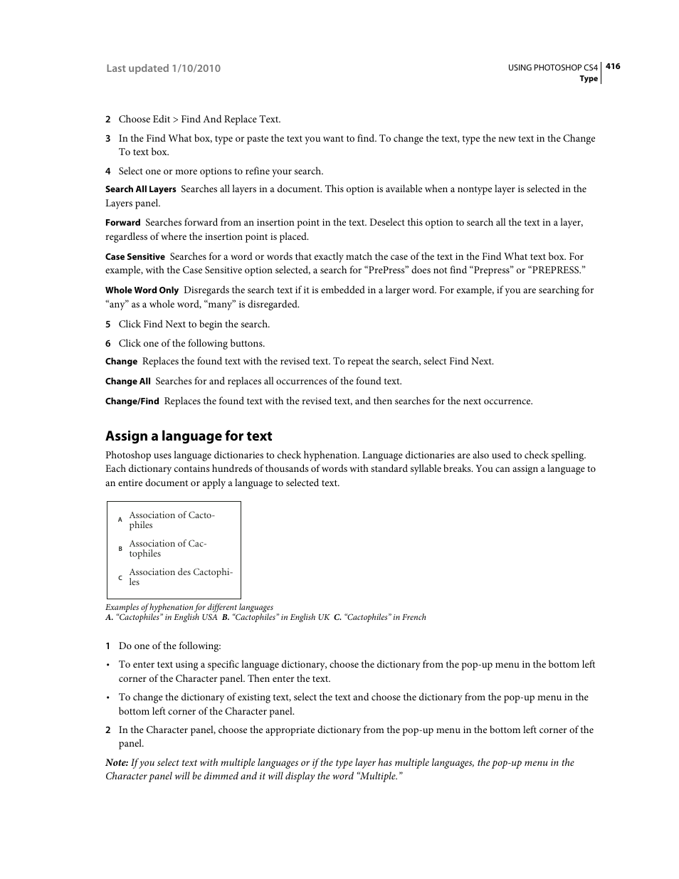 Assign a language for text | Adobe Photoshop CS4 User Manual | Page 423 / 707