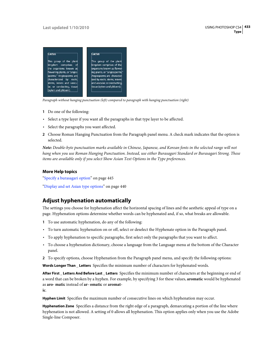 Adjust hyphenation automatically | Adobe Photoshop CS4 User Manual | Page 440 / 707