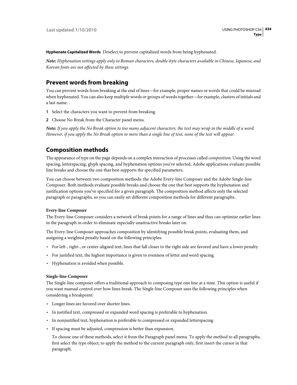 Prevent words from breaking, Composition methods | Adobe Photoshop CS4 User Manual | Page 441 / 707