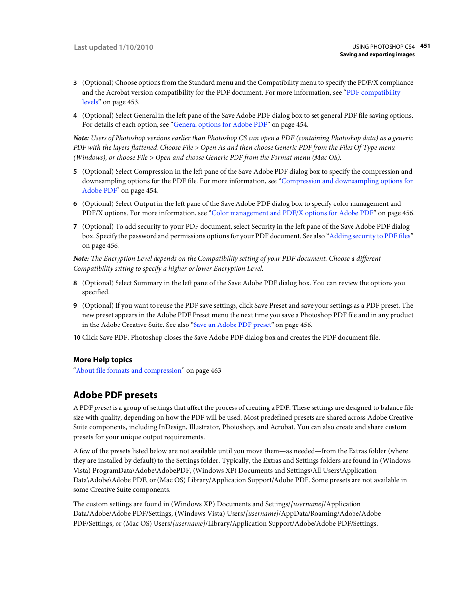 Adobe pdf presets | Adobe Photoshop CS4 User Manual | Page 458 / 707