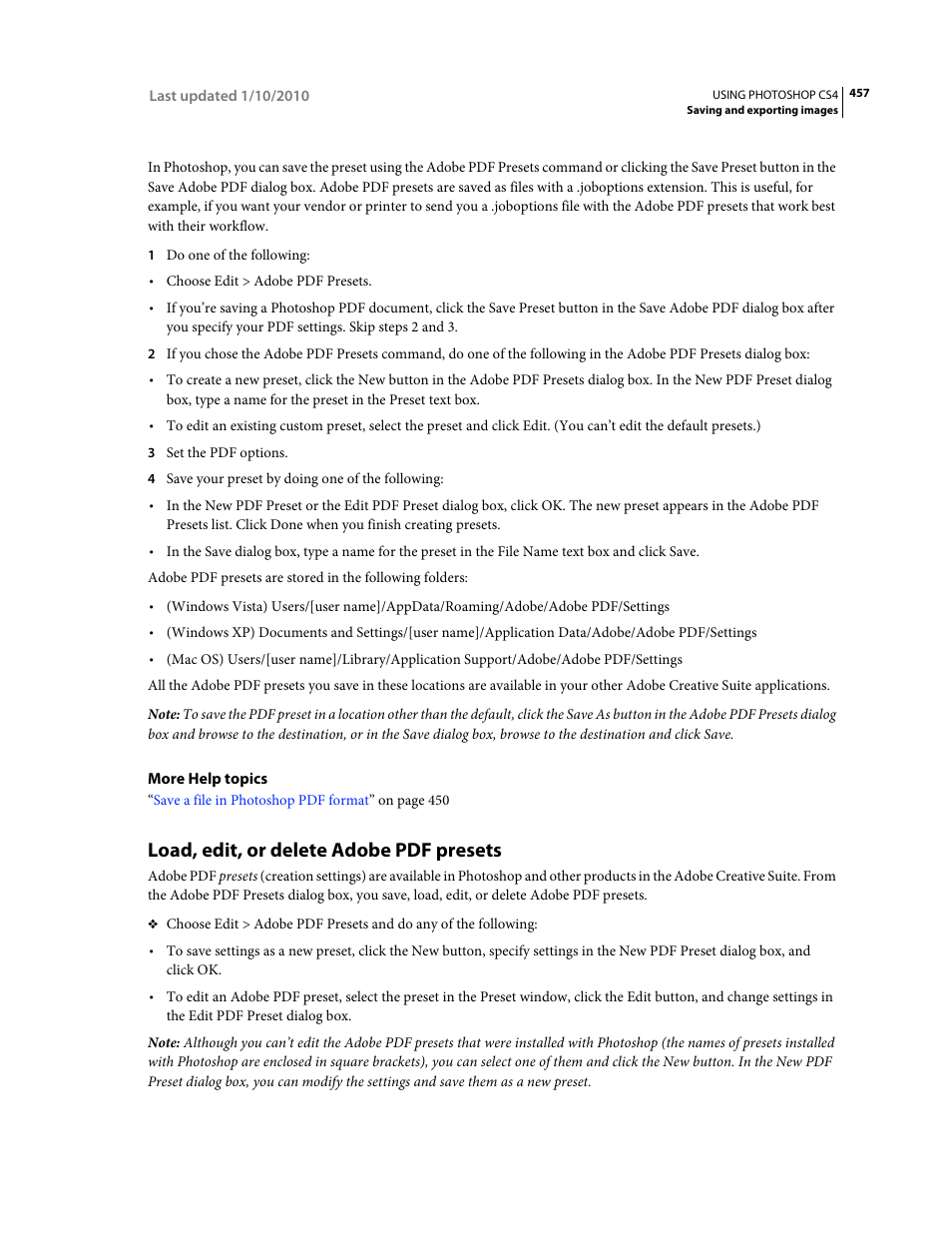 Load, edit, or delete adobe pdf presets | Adobe Photoshop CS4 User Manual | Page 464 / 707