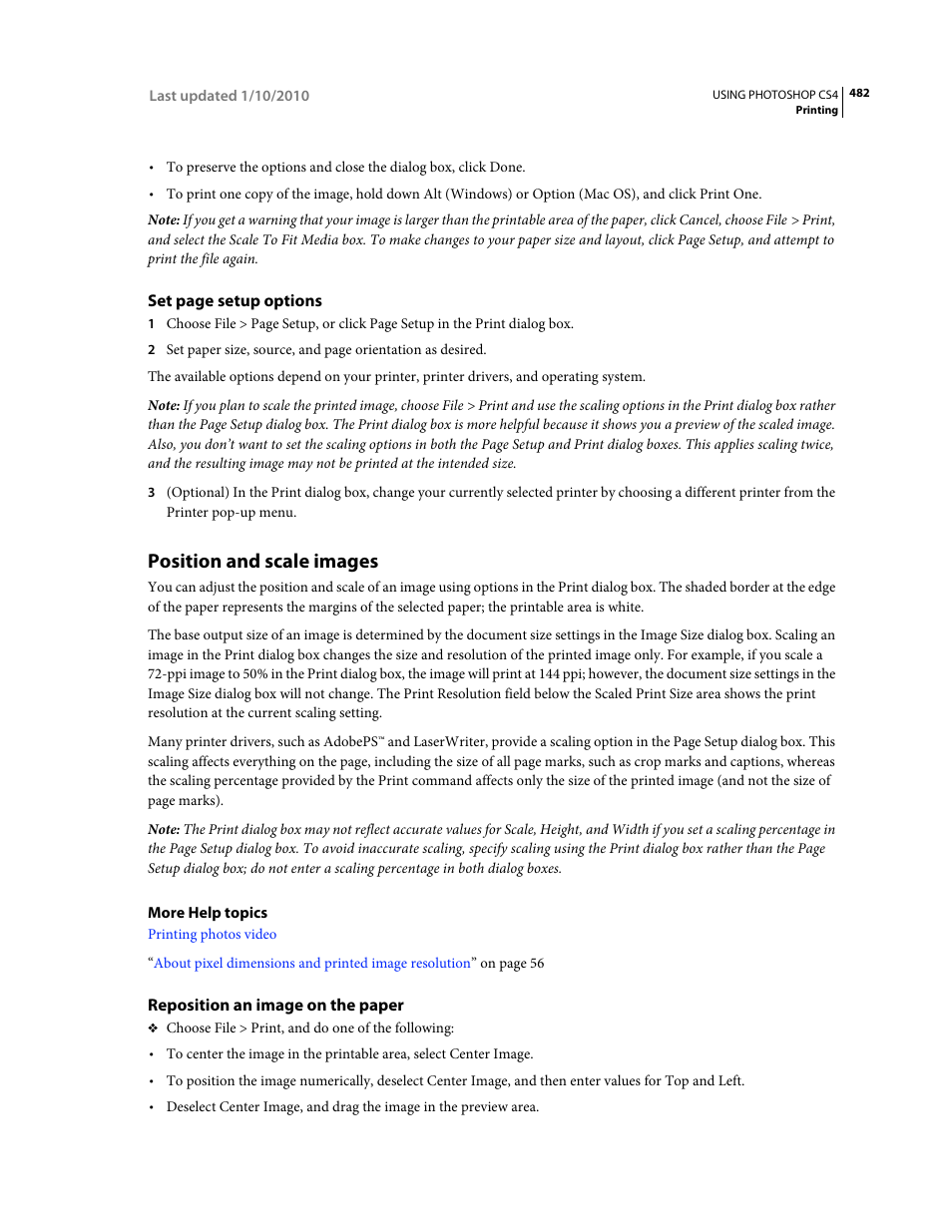 Position and scale images, Reposition an image on the paper, Position and | Scale images | Adobe Photoshop CS4 User Manual | Page 489 / 707