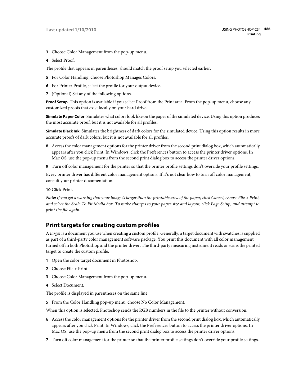 Print targets for creating custom profiles | Adobe Photoshop CS4 User Manual | Page 493 / 707