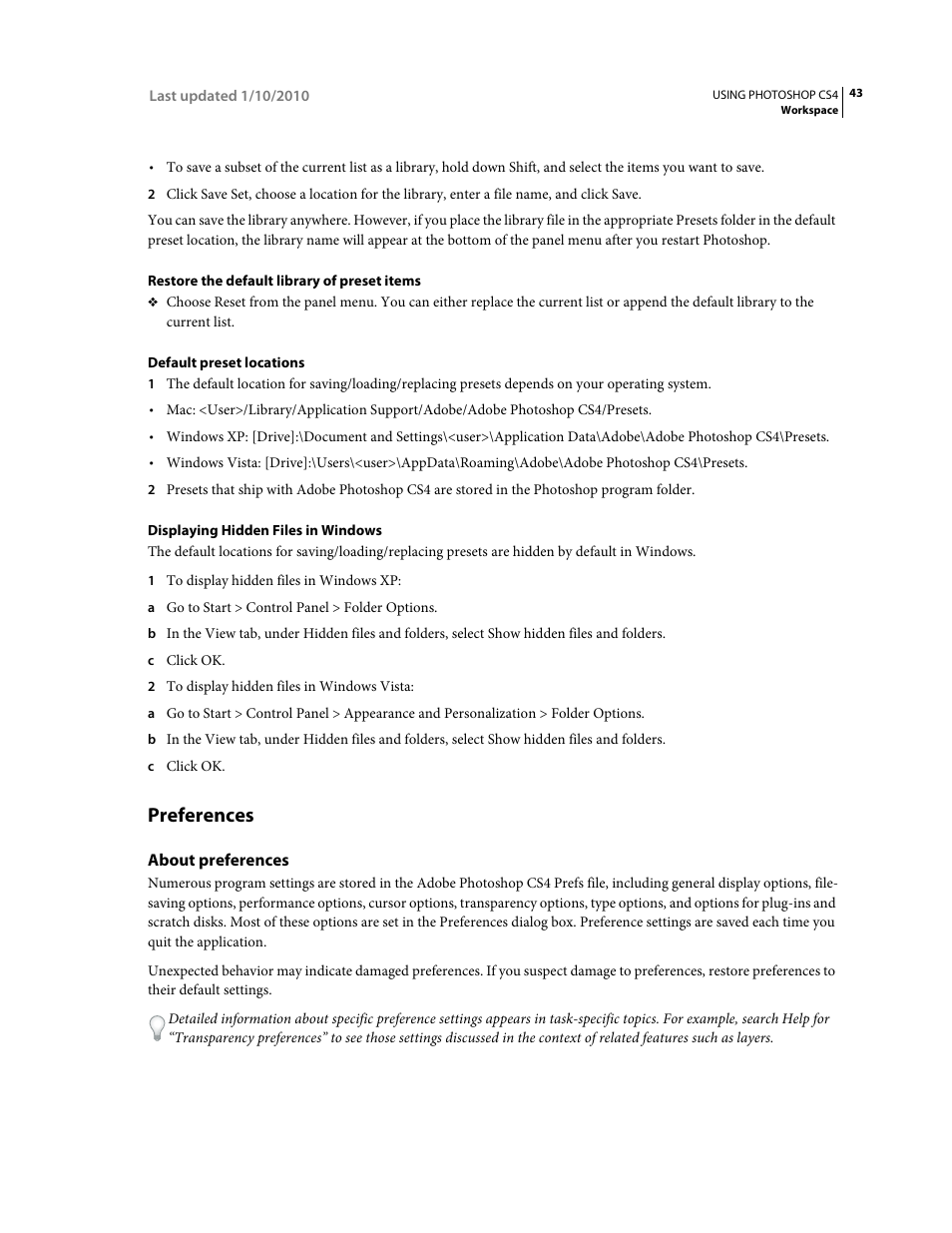 Preferences, About preferences | Adobe Photoshop CS4 User Manual | Page 50 / 707