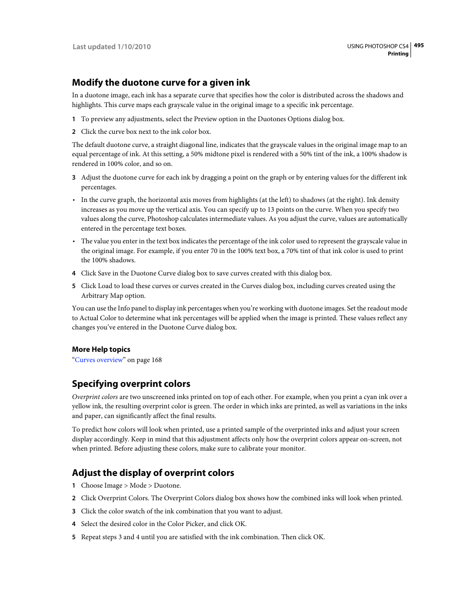 Modify the duotone curve for a given ink, Specifying overprint colors, Adjust the display of overprint colors | Adobe Photoshop CS4 User Manual | Page 502 / 707