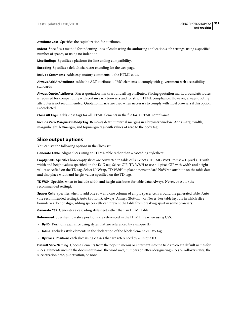 Slice output options | Adobe Photoshop CS4 User Manual | Page 538 / 707