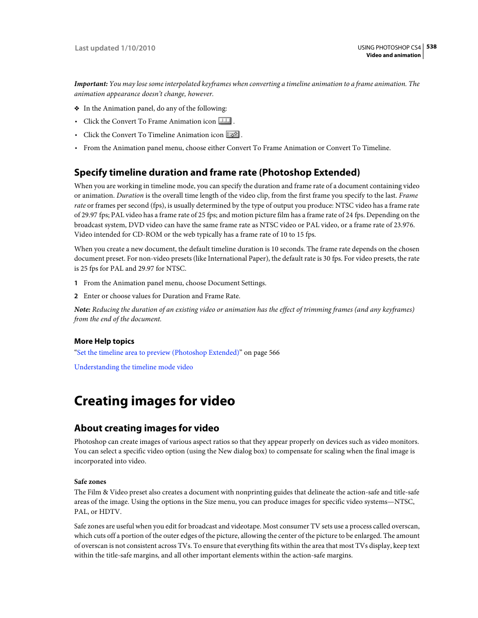 Creating images for video, About creating images for video | Adobe Photoshop CS4 User Manual | Page 545 / 707