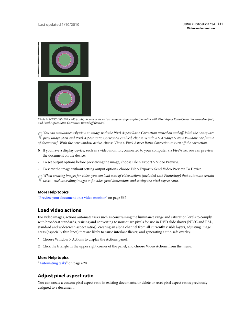 Load video actions, Adjust pixel aspect ratio | Adobe Photoshop CS4 User Manual | Page 548 / 707