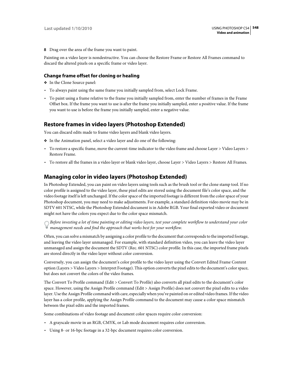 Change frame offset for cloning or healing | Adobe Photoshop CS4 User Manual | Page 555 / 707