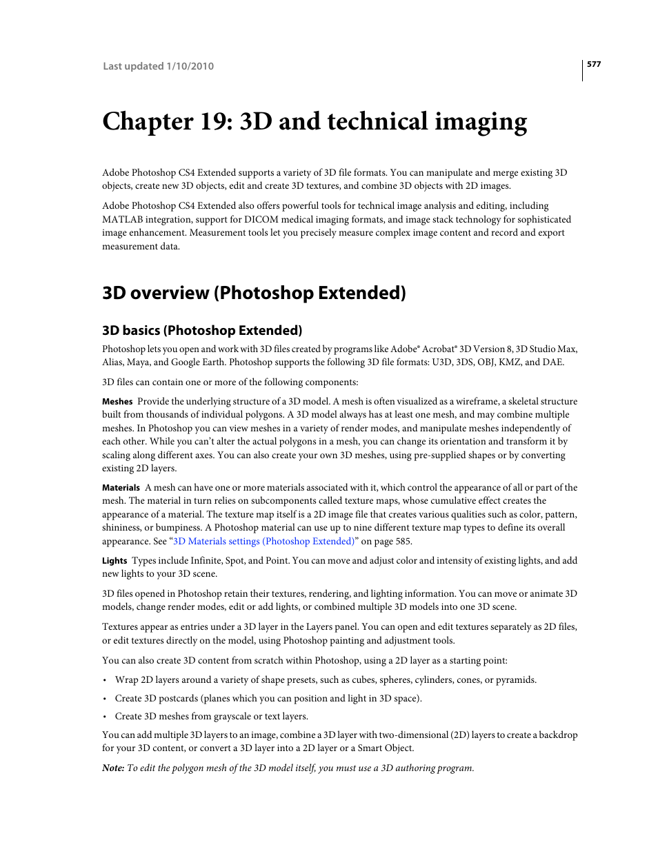 Chapter 19: 3d and technical imaging, 3d overview (photoshop extended), 3d basics (photoshop extended) | 3d and technical imaging | Adobe Photoshop CS4 User Manual | Page 584 / 707