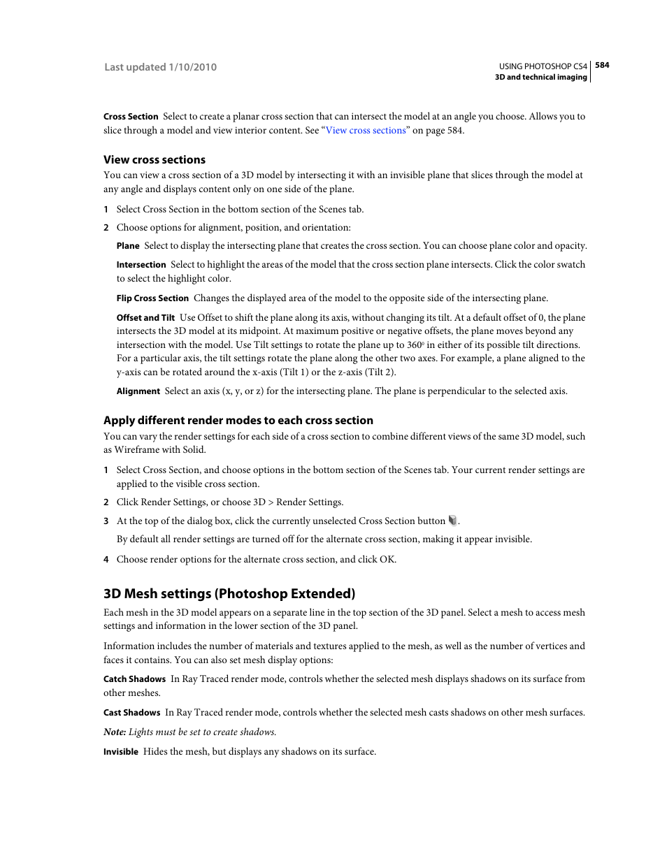 View cross sections, Apply different render modes to each cross section, 3d mesh settings (photoshop extended) | Adobe Photoshop CS4 User Manual | Page 591 / 707