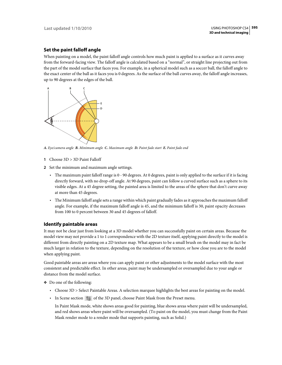 Set the paint falloff angle, Identify paintable areas, Best receive paint. see | Adobe Photoshop CS4 User Manual | Page 602 / 707