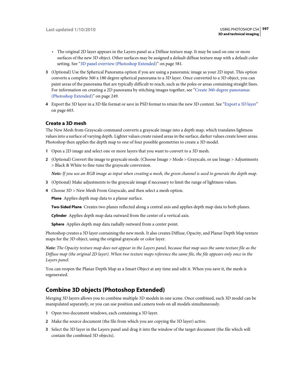 Create a 3d mesh, Combine 3d objects (photoshop extended) | Adobe Photoshop CS4 User Manual | Page 604 / 707