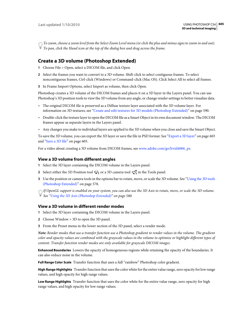 Create a 3d volume (photoshop extended), View a 3d volume from different angles, View a 3d volume in different render modes | View a 3d volume in different, Render modes | Adobe Photoshop CS4 User Manual | Page 612 / 707