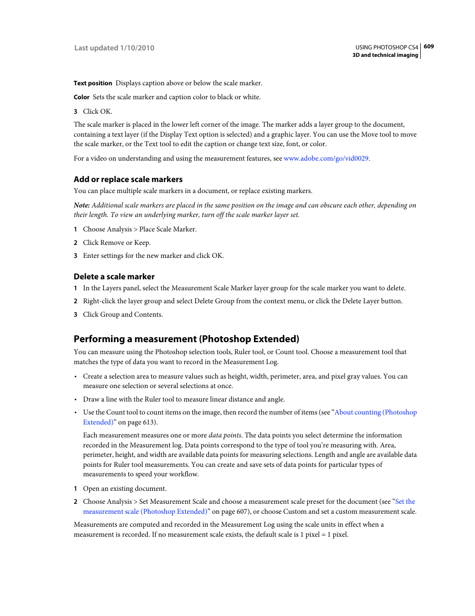Add or replace scale markers, Delete a scale marker, Performing a measurement (photoshop extended) | Adobe Photoshop CS4 User Manual | Page 616 / 707