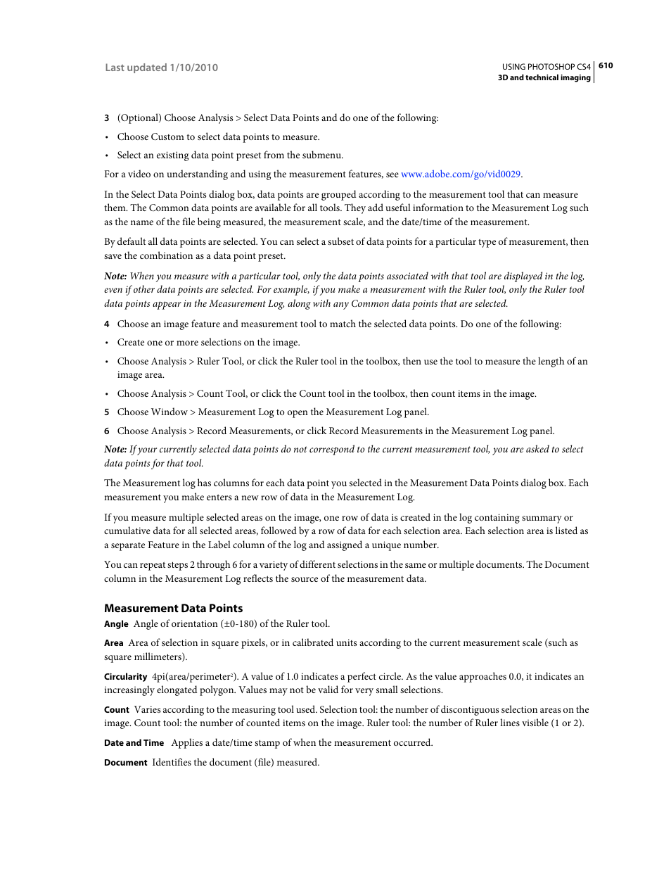 Measurement data points | Adobe Photoshop CS4 User Manual | Page 617 / 707