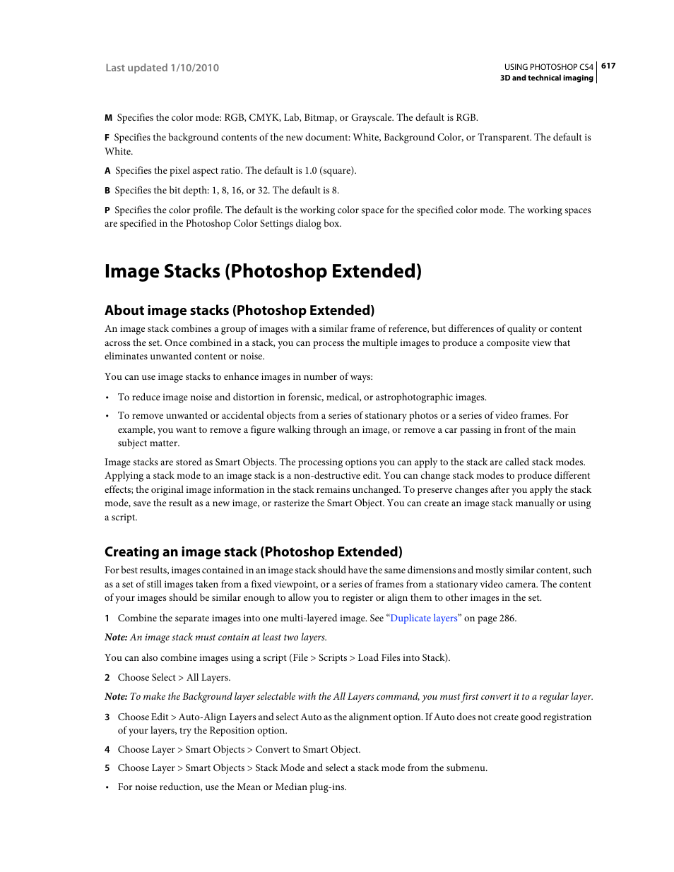 Image stacks (photoshop extended), About image stacks (photoshop extended), Creating an image stack (photoshop extended) | Adobe Photoshop CS4 User Manual | Page 624 / 707