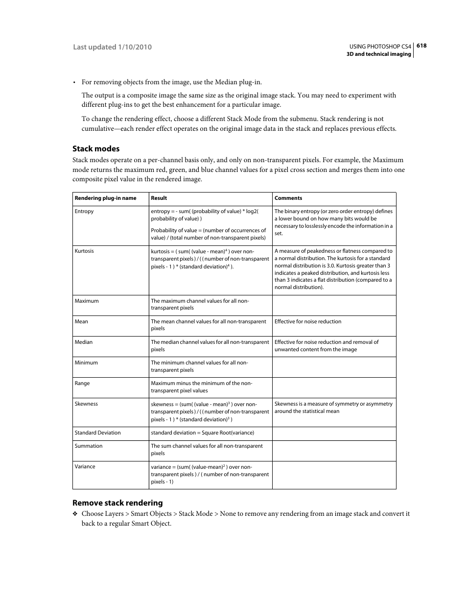 Stack modes, Remove stack rendering | Adobe Photoshop CS4 User Manual | Page 625 / 707