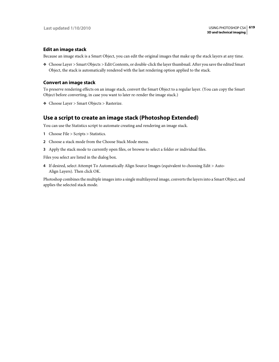 Edit an image stack, Convert an image stack | Adobe Photoshop CS4 User Manual | Page 626 / 707