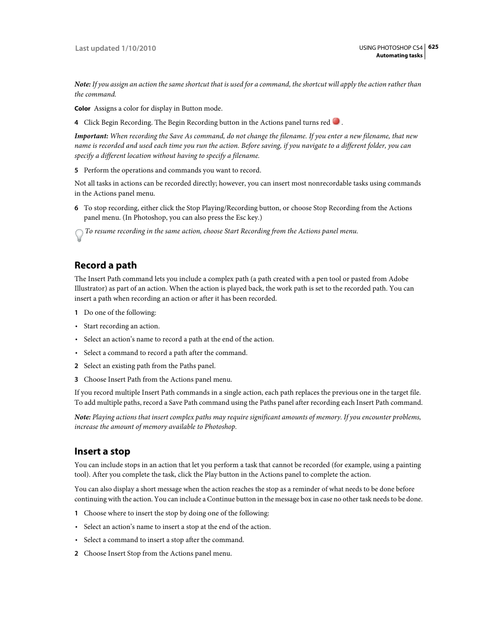 Record a path, Insert a stop | Adobe Photoshop CS4 User Manual | Page 632 / 707